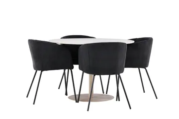 Lycke Matgrupp 110 cm Rund med 4 Berit stolar - Beige/Svart - Möbler - Matplats - Matgrupp & matbord med stolar