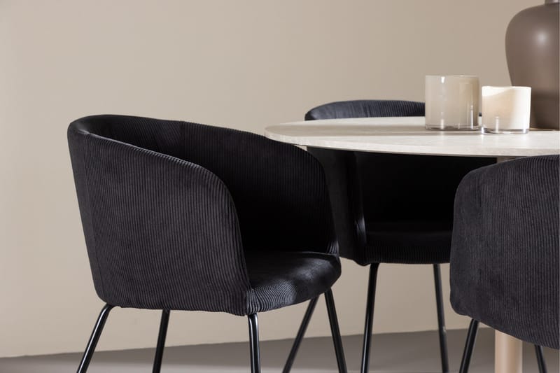 Lycke Matgrupp 110 cm Rund med 4 Berit stolar - Beige/Svart - Möbler - Matplats - Matgrupp & matbord med stolar