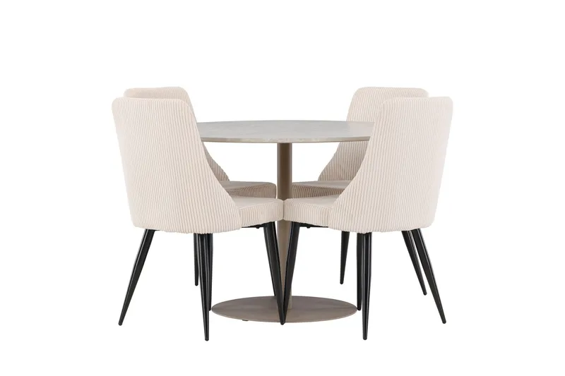 Lycke Matgrupp 110 cm Rund med 4 Leone stolar, Beige/Beige