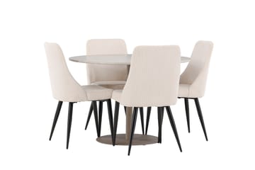 Lycke Matgrupp 110 cm Rund med 4 Leone stolar - Beige/Beige - Möbler - Matplats - Matgrupp & matbord med stolar