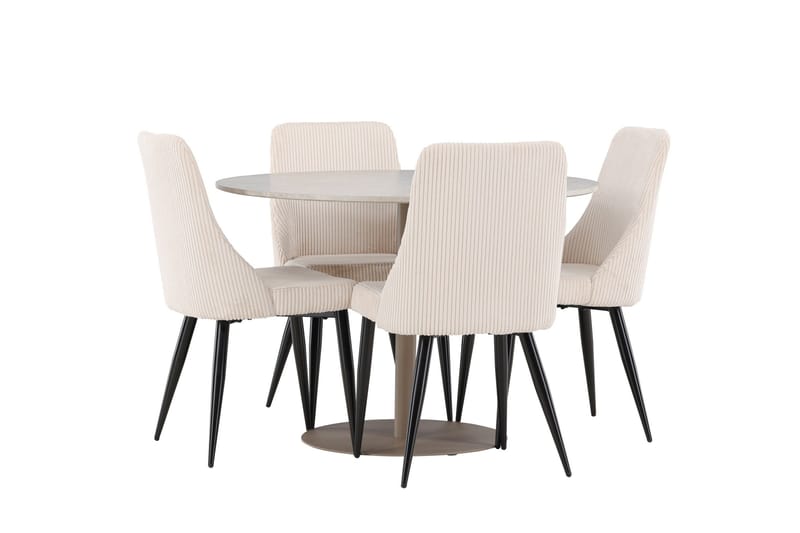 Lycke Matgrupp 110 cm Rund med 4 Leone stolar - Beige/Beige - Möbler - Matplats - Matgrupp & matbord med stolar