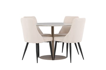 Lycke Matgrupp 110 cm Rund med 4 Leone stolar - Beige/Beige - Möbler - Matplats - Matgrupp & matbord med stolar