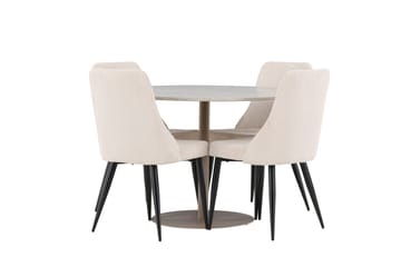 Lycke Matgrupp 110 cm Rund med 4 Leone stolar - Beige/Beige - Möbler - Matplats - Matgrupp & matbord med stolar