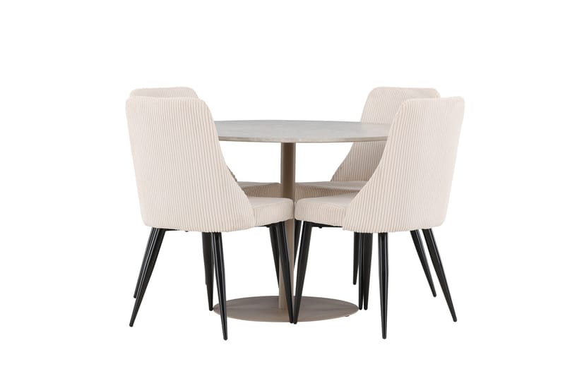 Lycke Matgrupp 110 cm Rund med 4 Leone stolar - Beige/Beige - Möbler - Matplats - Matgrupp & matbord med stolar