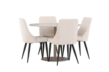 Lycke Matgrupp 110 cm Rund med 4 Leone stolar - Beige/Beige - Möbler - Matplats - Matgrupp & matbord med stolar