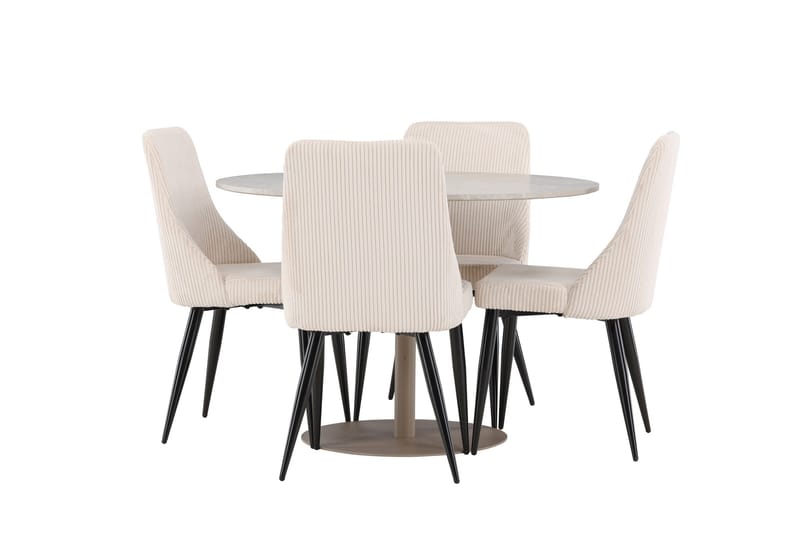 Lycke Matgrupp 110 cm Rund med 4 Leone stolar - Beige/Beige - Möbler - Matplats - Matgrupp & matbord med stolar