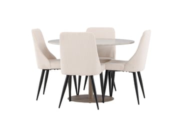 Lycke Matgrupp 110 cm Rund med 4 Leone stolar - Beige/Beige - Möbler - Matplats - Matgrupp & matbord med stolar