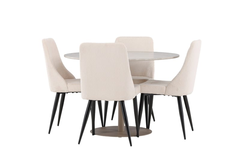Lycke Matgrupp 110 cm Rund med 4 Leone stolar - Beige/Beige - Möbler - Matplats - Matgrupp & matbord med stolar