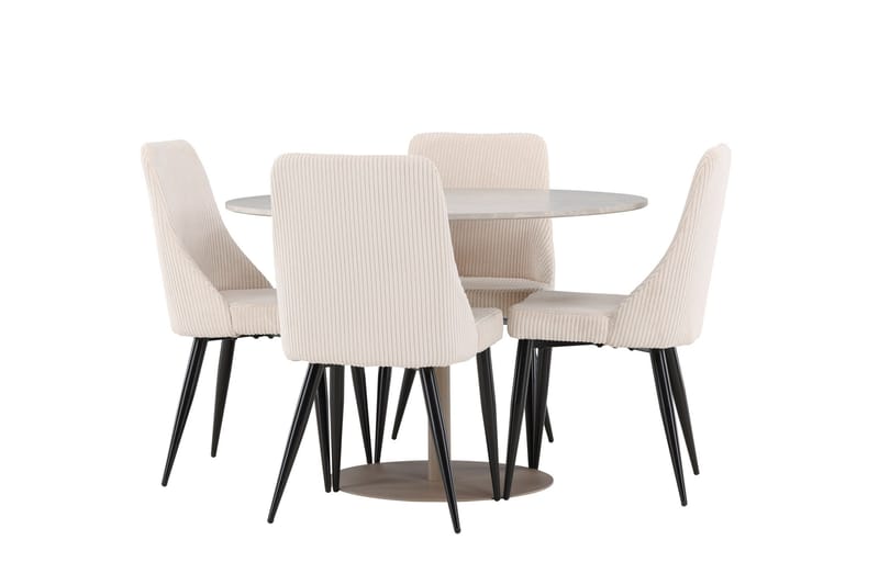 Lycke Matgrupp 110 cm Rund med 4 Leone stolar - Beige/Beige - Möbler - Matplats - Matgrupp & matbord med stolar