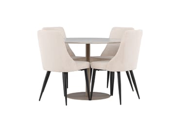 Lycke Matgrupp 110 cm Rund med 4 Leone stolar - Beige/Beige - Möbler - Matplats - Matgrupp & matbord med stolar