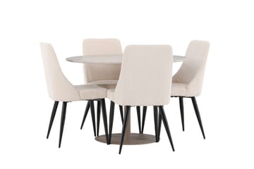 Lycke Matgrupp 110 cm Rund med 4 Leone stolar - Beige/Beige - Möbler - Matplats - Matgrupp & matbord med stolar