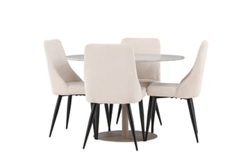Lycke Matgrupp 110 cm Rund med 4 Leone stolar - Beige/Beige - Möbler - Matplats - Matgrupp & matbord med stolar