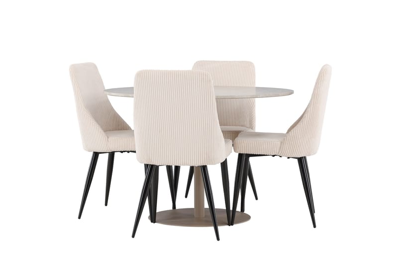 Lycke Matgrupp 110 cm Rund med 4 Leone stolar - Beige/Beige - Möbler - Matplats - Matgrupp & matbord med stolar