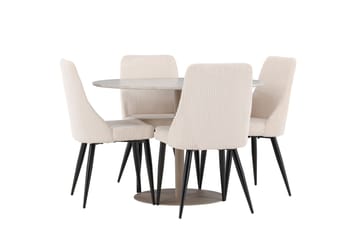 Lycke Matgrupp 110 cm Rund med 4 Leone stolar - Beige/Beige - Möbler - Matplats - Matgrupp & matbord med stolar