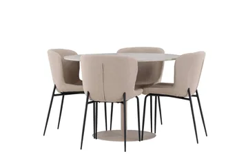 Lycke Matgrupp 110 cm Rund med 4 Modesto stolar - Beige/Beige - Möbler - Matplats - Matgrupp & matbord med stolar