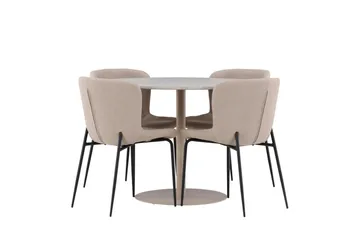Lycke Matgrupp 110 cm Rund med 4 Modesto stolar - Beige/Beige - Möbler - Matplats - Matgrupp & matbord med stolar