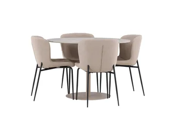 Lycke Matgrupp 110 cm Rund med 4 Modesto stolar - Beige/Beige - Möbler - Matplats - Matgrupp & matbord med stolar