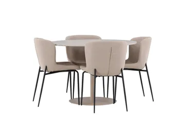 Lycke Matgrupp 110 cm Rund med 4 Modesto stolar - Beige/Beige - Möbler - Matplats - Matgrupp & matbord med stolar