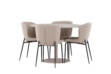 Lycke Matgrupp 110 cm Rund med 4 Modesto stolar - Beige/Beige - Möbler - Matplats - Matgrupp & matbord med stolar