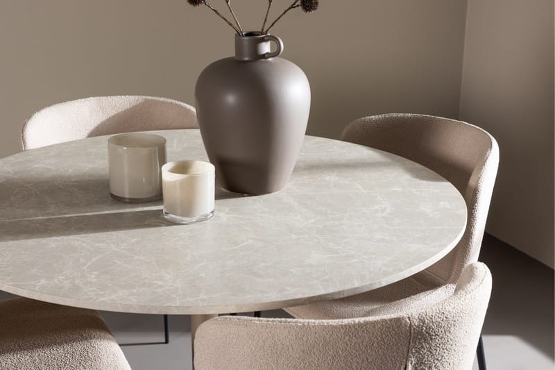 Lycke Matgrupp 110 cm Rund med 4 Modesto stolar - Beige/Beige - Möbler - Matplats - Matgrupp & matbord med stolar