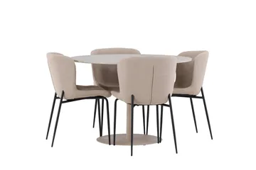 Lycke Matgrupp 110 cm Rund med 4 Modesto stolar - Beige/Beige - Möbler - Matplats - Matgrupp & matbord med stolar