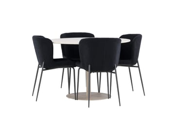 Lycke Matgrupp 110 cm Rund med 4 Modesto stolar - Beige/Svart - Möbler - Matplats - Matgrupp & matbord med stolar