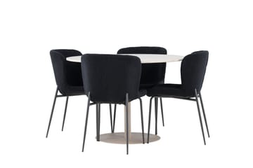 Lycke Matgrupp 110 cm Rund med 4 Modesto stolar - Beige/Svart - Möbler - Matplats - Matgrupp & matbord med stolar