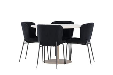 Lycke Matgrupp 110 cm Rund med 4 Modesto stolar - Beige/Svart - Möbler - Matplats - Matgrupp & matbord med stolar