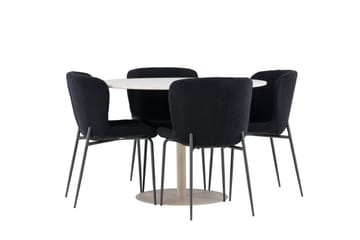 Lycke Matgrupp 110 cm Rund med 4 Modesto stolar - Beige/Svart - Möbler - Matplats - Matgrupp & matbord med stolar