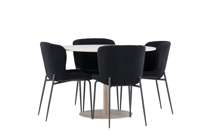 Lycke Matgrupp 110 cm Rund med 4 Modesto stolar - Beige/Svart - Möbler - Matplats - Matgrupp & matbord med stolar
