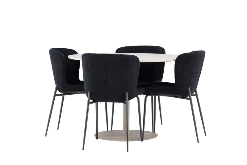 Lycke Matgrupp 110 cm Rund med 4 Modesto stolar - Beige/Svart - Möbler - Matplats - Matgrupp & matbord med stolar