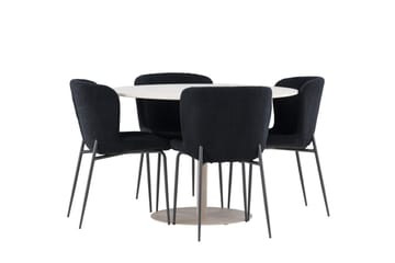 Lycke Matgrupp 110 cm Rund med 4 Modesto stolar - Beige/Svart - Möbler - Matplats - Matgrupp & matbord med stolar