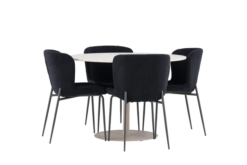 Lycke Matgrupp 110 cm Rund med 4 Modesto stolar - Beige/Svart - Möbler - Matplats - Matgrupp & matbord med stolar
