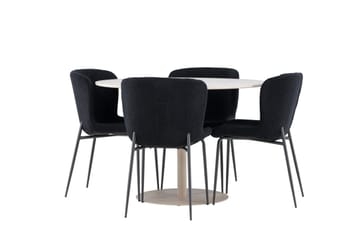 Lycke Matgrupp 110 cm Rund med 4 Modesto stolar - Beige/Svart - Möbler - Matplats - Matgrupp & matbord med stolar