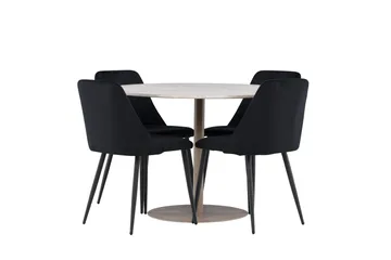 Lycke Matgrupp 110 cm Rund med 4 Night stolar - Beige/Svart - Möbler - Matplats - Matgrupp & matbord med stolar