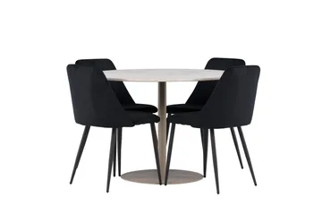 Lycke Matgrupp 110 cm Rund med 4 Night stolar - Beige/Svart - Möbler - Matplats - Matgrupp & matbord med stolar