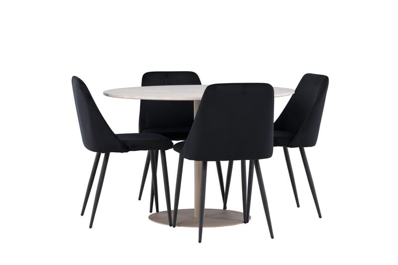 Lycke Matgrupp 110 cm Rund med 4 Night stolar - Beige/Svart - Möbler - Matplats - Matgrupp & matbord med stolar