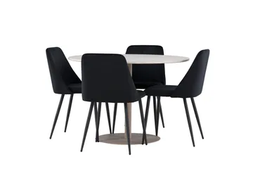 Lycke Matgrupp 110 cm Rund med 4 Night stolar - Beige/Svart - Möbler - Matplats - Matgrupp & matbord med stolar