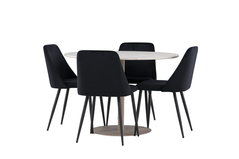 Lycke Matgrupp 110 cm Rund med 4 Night stolar - Beige/Svart - Möbler - Matplats - Matgrupp & matbord med stolar