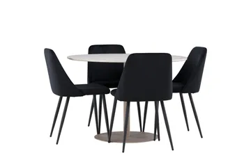 Lycke Matgrupp 110 cm Rund med 4 Night stolar - Beige/Svart - Möbler - Matplats - Matgrupp & matbord med stolar
