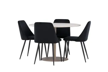 Lycke Matgrupp 110 cm Rund med 4 Night stolar - Beige/Svart - Möbler - Matplats - Matgrupp & matbord med stolar