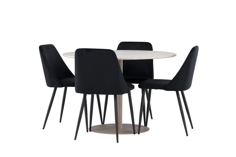 Lycke Matgrupp 110 cm Rund med 4 Night stolar - Beige/Svart - Möbler - Matplats - Matgrupp & matbord med stolar