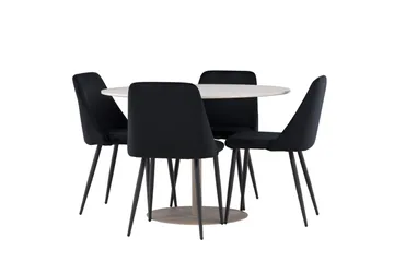 Lycke Matgrupp 110 cm Rund med 4 Night stolar - Beige/Svart - Möbler - Matplats - Matgrupp & matbord med stolar