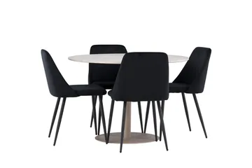 Lycke Matgrupp 110 cm Rund med 4 Night stolar - Beige/Svart - Möbler - Matplats - Matgrupp & matbord med stolar