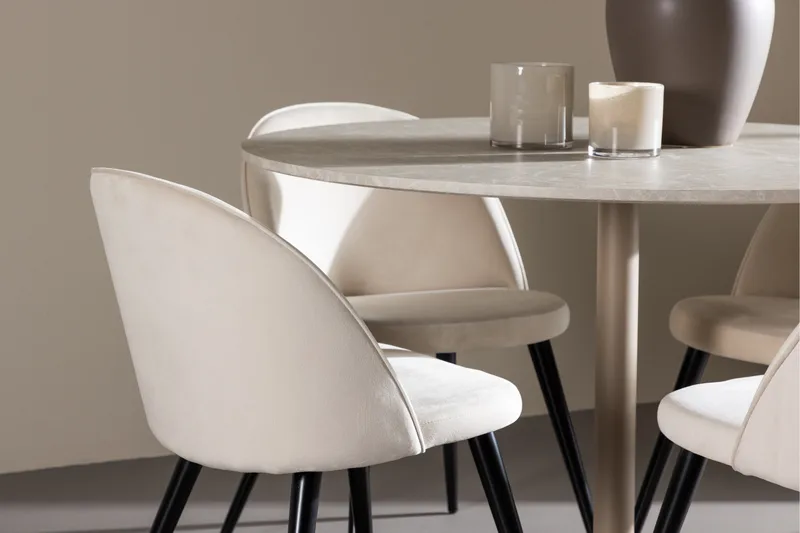 Lycke Matgrupp 110 cm Rund med 4 Velvet stolar - Beige/Beige - Möbler - Matplats - Matgrupp & matbord med stolar