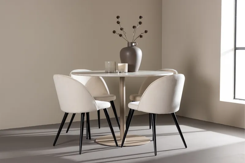 Lycke Matgrupp 110 cm Rund med 4 Velvet stolar - Beige/Beige - Möbler - Matplats - Matgrupp & matbord med stolar