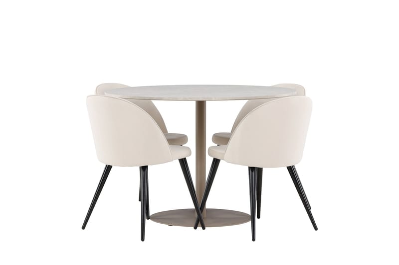 Lycke Matgrupp 110 cm Rund med 4 Velvet stolar - Beige/Beige - Möbler - Matplats - Matgrupp & matbord med stolar