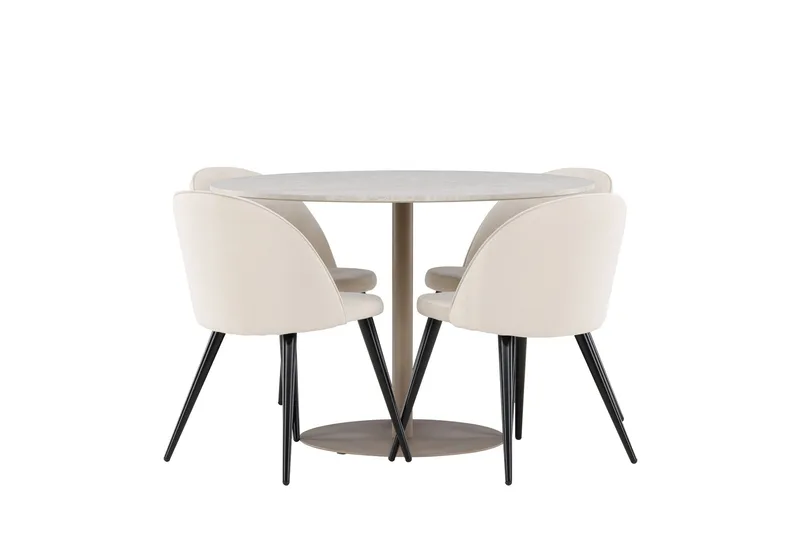 Lycke Matgrupp 110 cm Rund med 4 Velvet stolar - Beige/Beige - Möbler - Matplats - Matgrupp & matbord med stolar