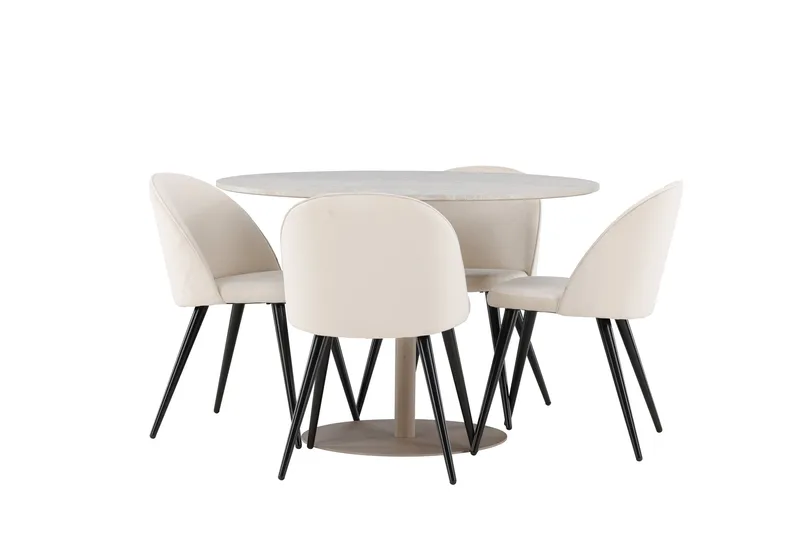 Lycke Matgrupp 110 cm Rund med 4 Velvet stolar - Beige/Beige - Möbler - Matplats - Matgrupp & matbord med stolar