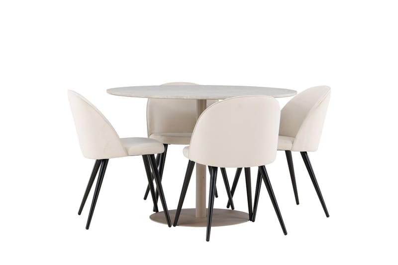 Lycke Matgrupp 110 cm Rund med 4 Velvet stolar - Beige/Beige - Möbler - Matplats - Matgrupp & matbord med stolar